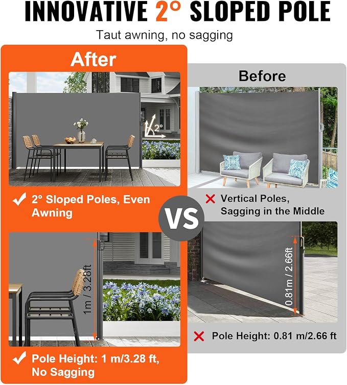 VEVOR Retractable Side Awning, UV 50 63''x 118'' Full Aluminum Rust-Proof - Image 3