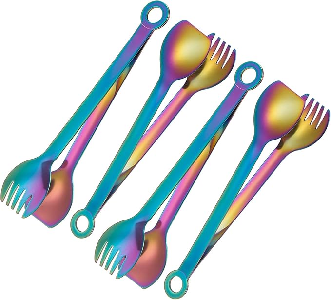Tongs - 6-Inch Rainbow Stainless Steel Fork and Spoon Style