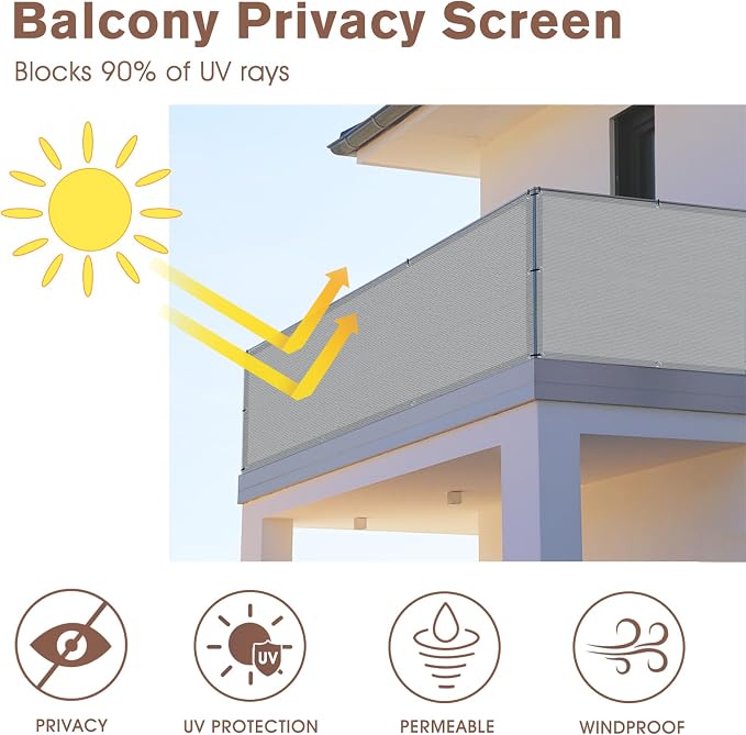 SUNNY GUARD 3'x10' Light Grey Balcony Deck Privacy Screen Fence, Apartments - Image 2