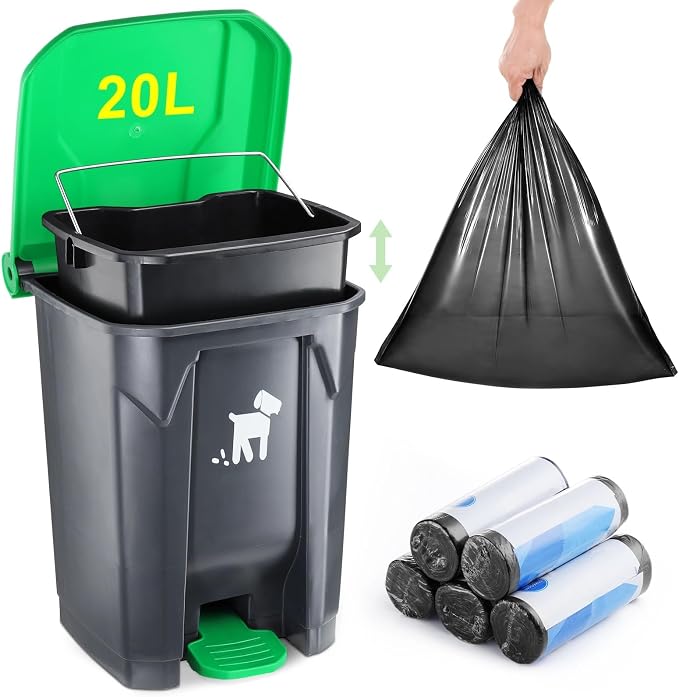 Dog Poop Trash Can Outside, 20L Pet Waste Container by Biubiucat