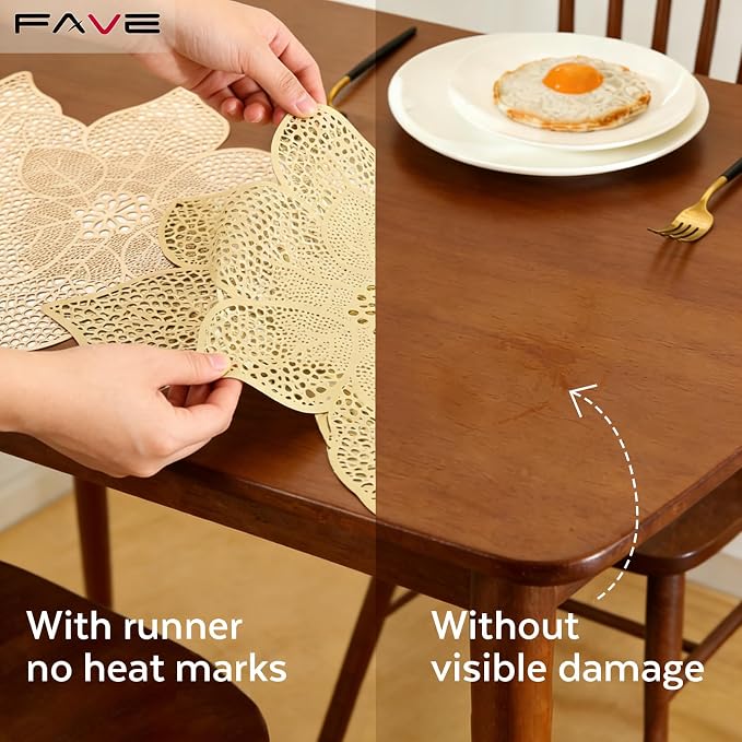 FAVE Gold Table Runners 36 Inches Heat Resistant Table Runner Flower Shaped - Image 4