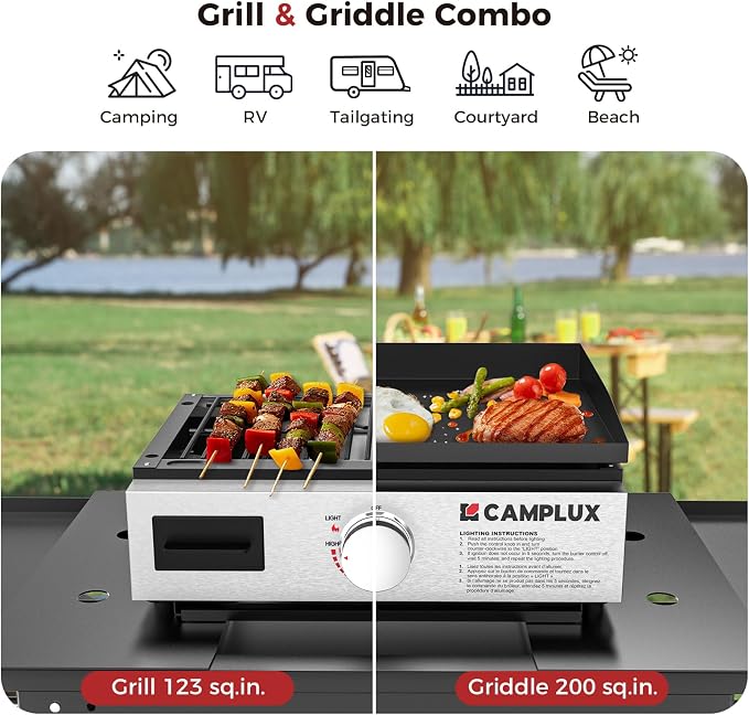 CAMPLUX Propane Gas Griddle Grill Combo 11, 000 BTU, Portable Camping Griddle - Image 2