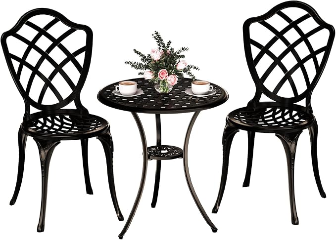 3 Piece Patio Bistro Set, Outdoor Bistro Table and Chairs Set of 2 w/Umbrella by Embraceartofoutdoorliving