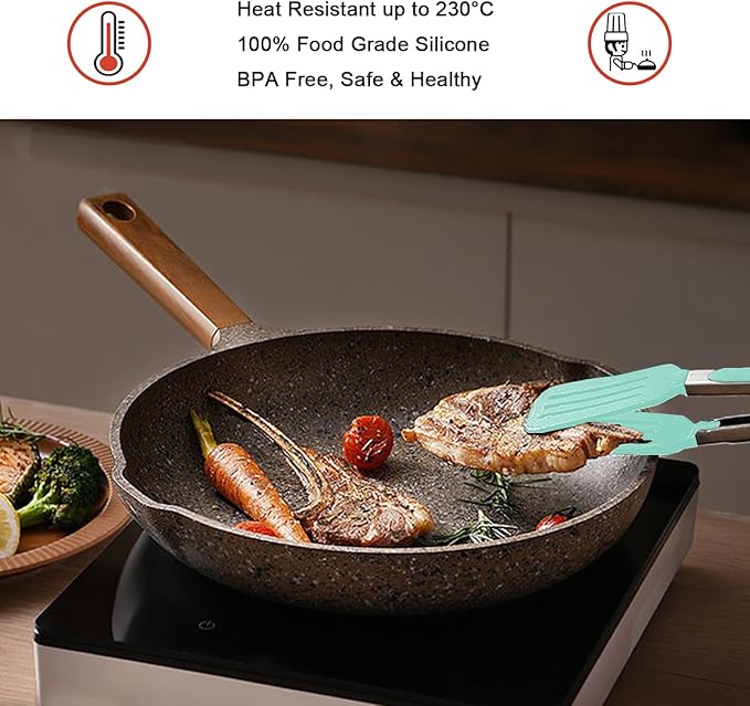 Tongs Set, 4 Piece Green Silicone and Stainless Steel for Grilling