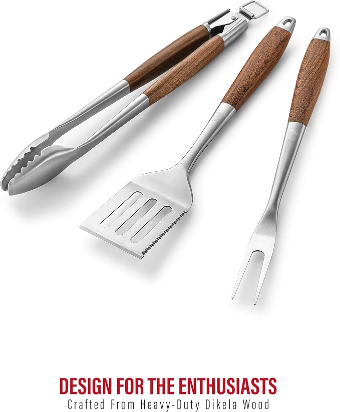 Heavy-Duty ​Dikela Wooden BBQ Grilling Tools Set. Extra Thick Stainless Steel - Image 2