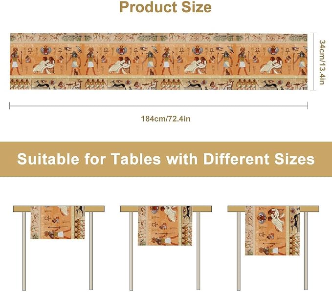 Ancient Table Runner, Mythology Egyptian Gods Pharaohs Antique Golden - Image 7