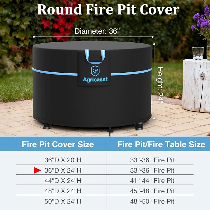 Round Fire Pit Cover for 33''- 36'' Fire Pit, 600D Heavy Duty Outdoor Firepit - Image 2