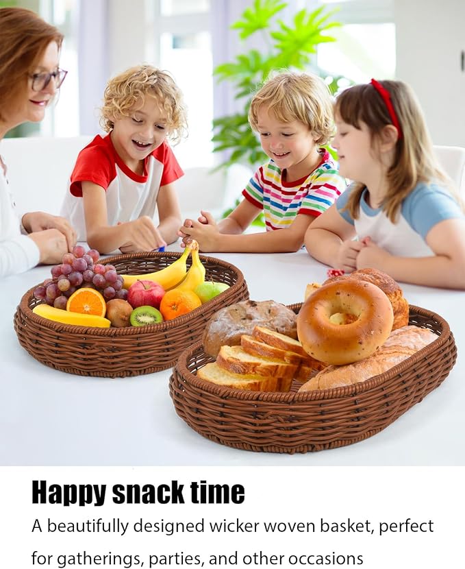 Woven Bread Basket, 3 Pack Wicker Fruit Baskets Rattan Bread Basket Poly Wicker - Image 5