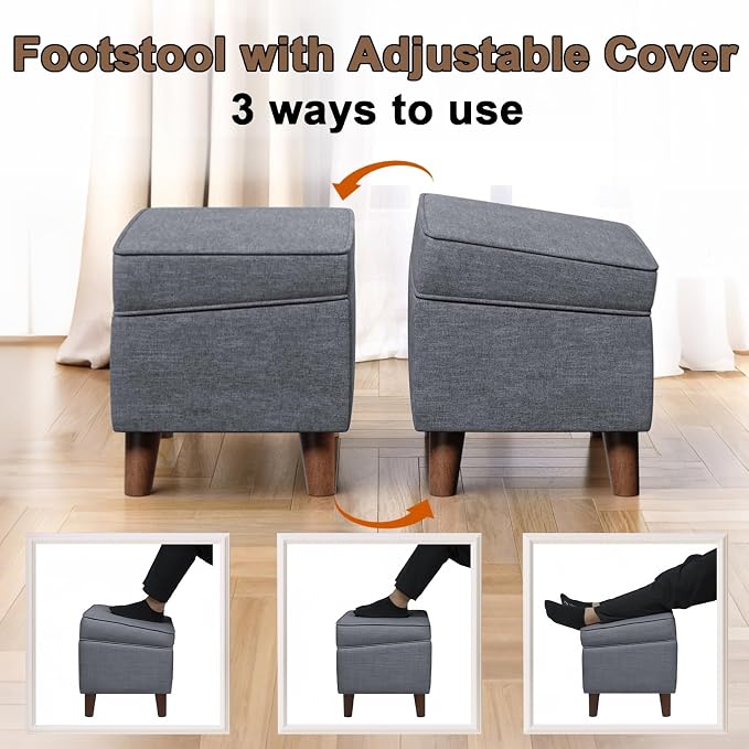Storage Ottomans with Adjustable Cover, Step Stool, Footrest and Seat, Ottoman - Image 4