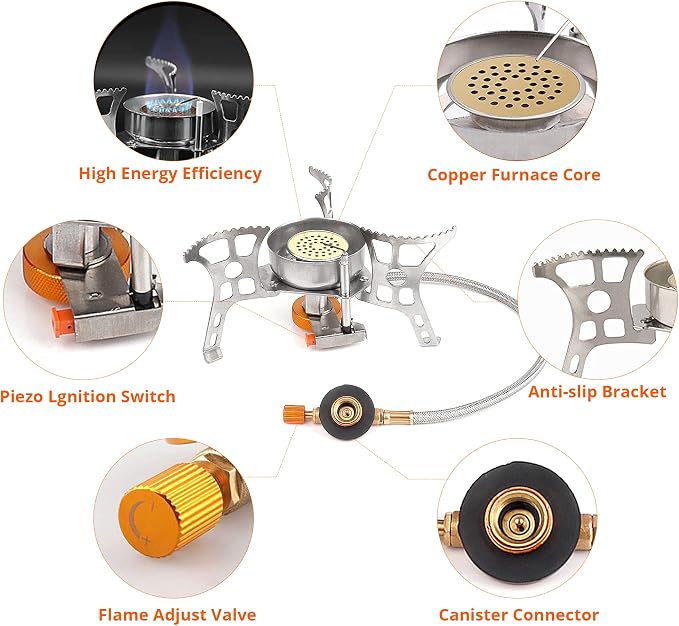 Camping Stove with Fuel Canister Adapter Portable Collapsible Gas Stove with - Image 2