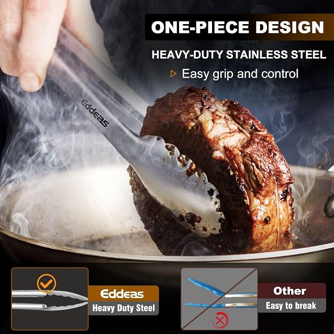 Kitchen Tongs - 9 inch Heavy Duty Food Tongs, Ergonomic Grip Superior Stainless - Image 2