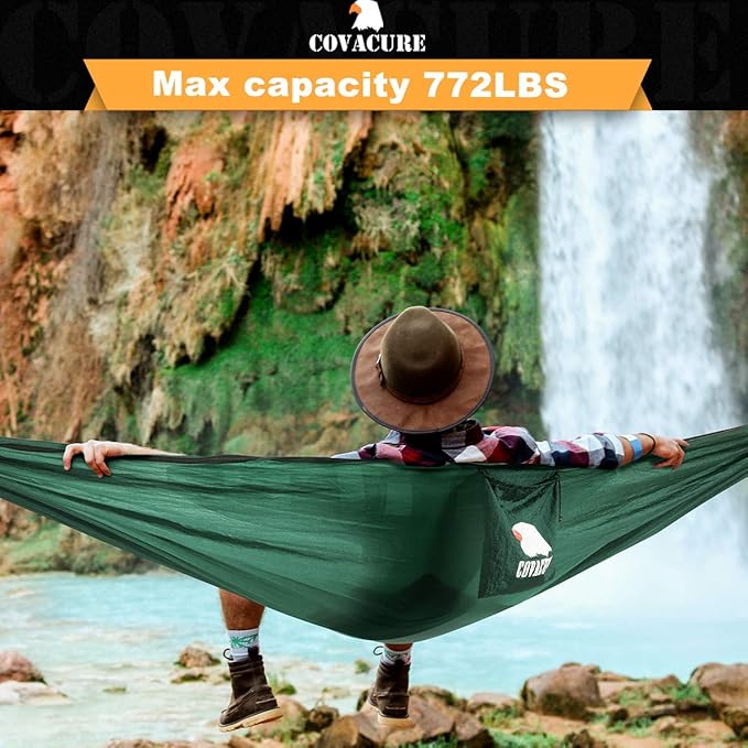 Hammock for Camping, Dark Green 210T Parachute Nylon Double Hammock
