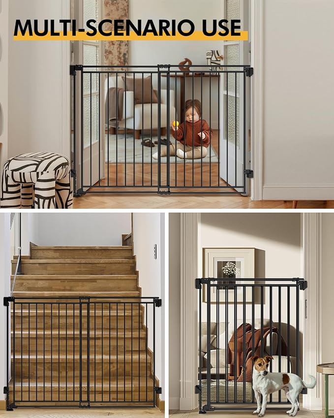 Baby Gate for Stairs Doorways & Kitchen, Extra Wide 32"-54" W x Extra Tall 39" H - Image 2