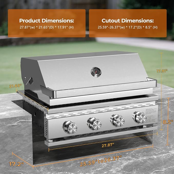 Premium Built In 4 Burner Propane Gas Grill, ALL-Thickened 304 Stainless Steel - Image 6