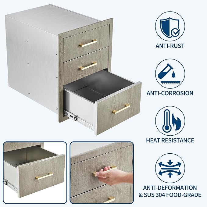 Stainless Steel Outdoor Kitchen Triple Drawers 18" W x 23" D x 23" H - Image 6