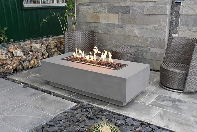 Elementi | Granville Gas Fire Pit Cast Concrete 60" Rectangular Fire Table - Image 7