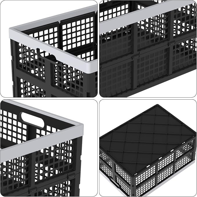 4 Pack Collapsible Plastic Storage Crates, Utility Folding Milk Crates - Image 3