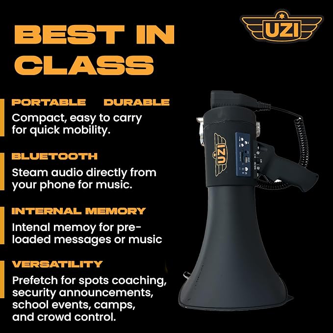 Uzi High Power Loud Big Bluetooth Megaphone 50W, Professional Bullhorn - Image 5