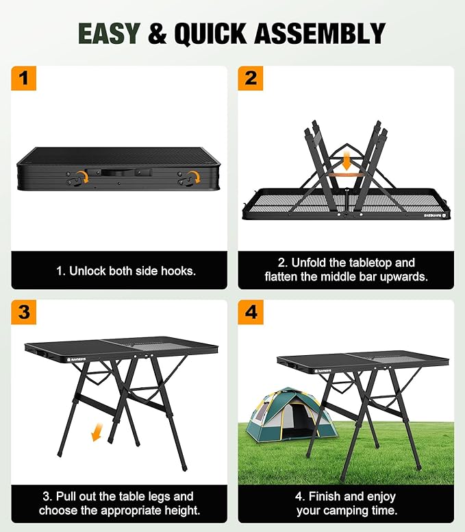 Foldable Grill Table with Mesh Desktop, 200lbs 3Ft Portable Folding Table - Image 6