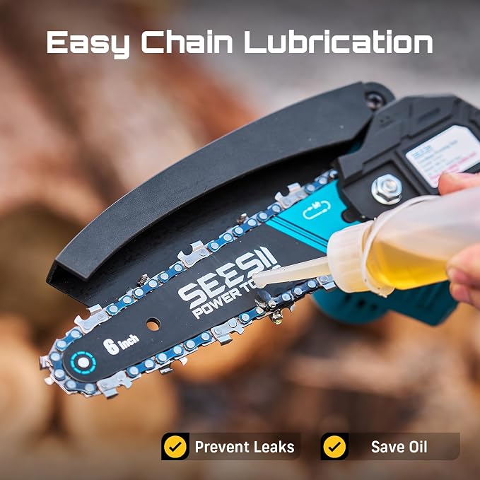 Seesii Mini Chainsaw, 6-inch Mini Chainsaw Cordless, Handheld Electric Power - Image 5
