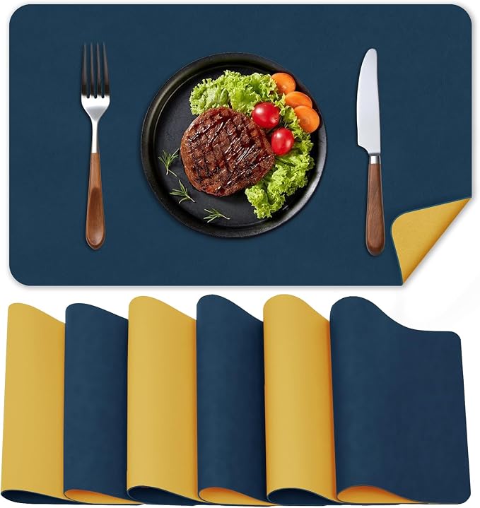 BLESWIN Faux Leather Placemats, PU Dining Table, Waterproof and Oil Resistant by BLESWIN