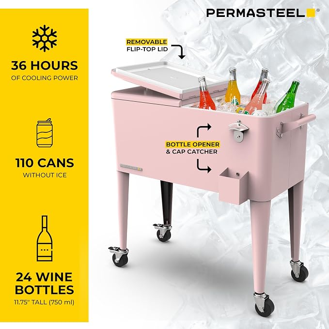 Permasteel 80 Quart Party Cooler, Rolling Ice Chest - Image 3