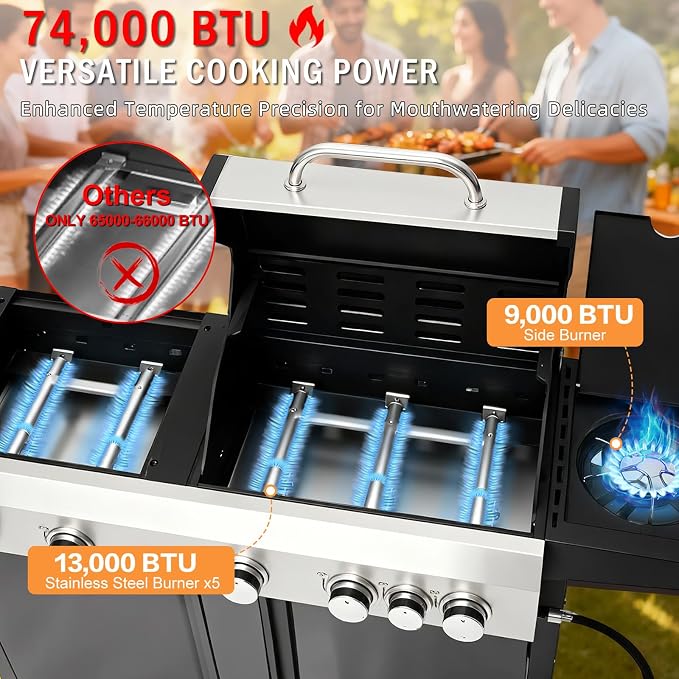 MELLCOM 3 IN 1 Pizza Griddle Grill Combo, 000 BTU 5 Burner Stainless Steel - Image 3