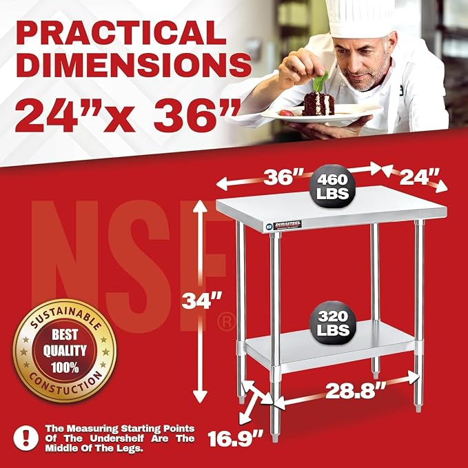 DuraSteel 24x36 Stainless Steel Work Table - Image 3