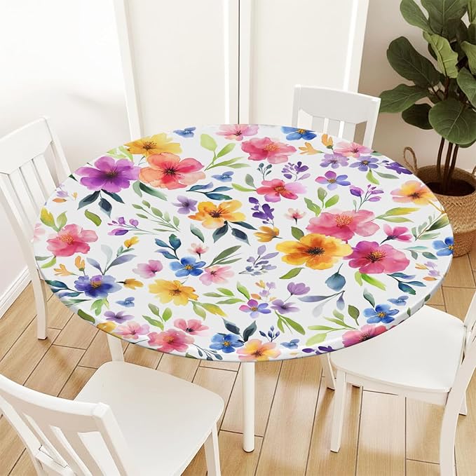Spring Summer Floral Round Fitted Tablecloth - Image 8