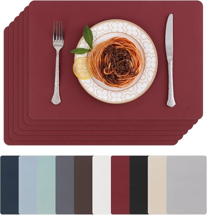 SHACOS Placemats Set of 6 Faux Leather Waterproof Leakproof Wipeable PU by SHACOS
