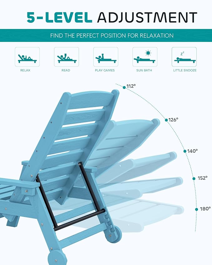 SERWALL Patio Chaise Lounge Chair, Poly Lounge Chair - Image 3