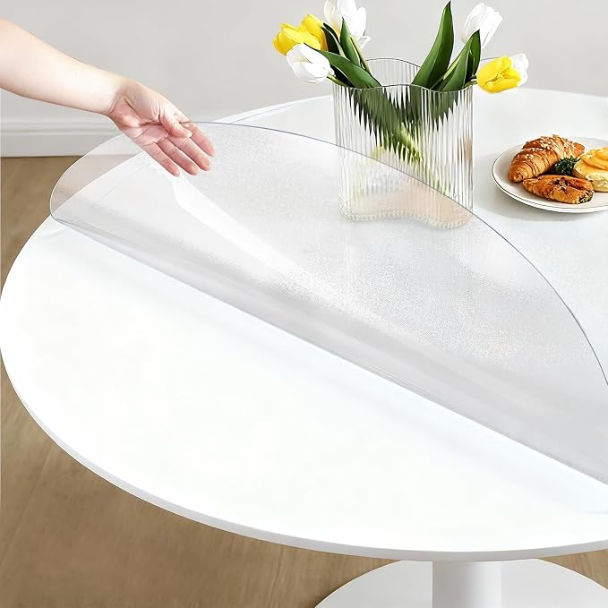 Round Frosted Table Cover Protector 36 Inch - 2mm Thick Waterproof PVC by ProsperJoyChant