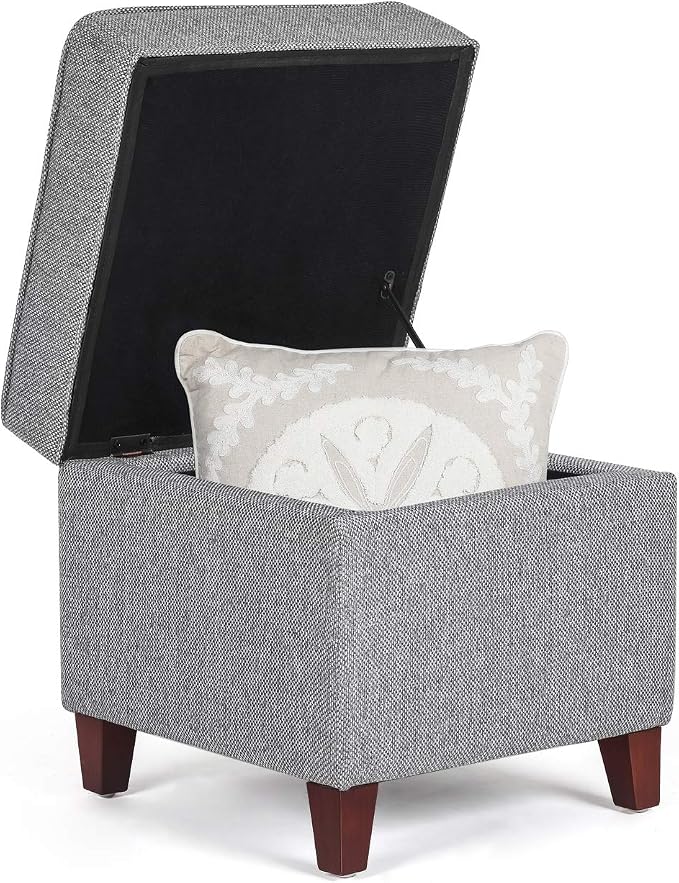 Adeco 17" Square Ottoman with Storage, Small Blue Storage Ottoman Foot Rest - Image 8