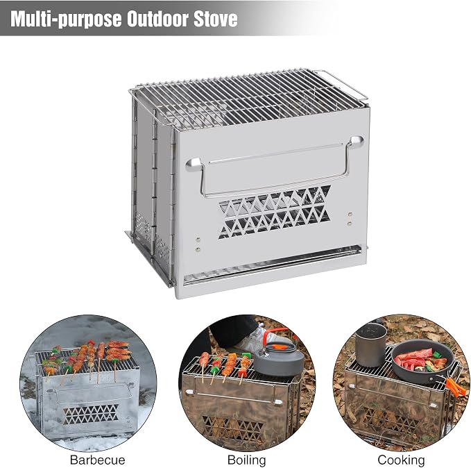 REDCAMP Wood Burning Folding Camp Stove Stainless Steel Grill, Rectangle Style - Image 7
