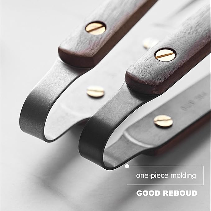 Tongs, 9.5-Inch Stainless Steel Cooking Tongs with Wooden Handle