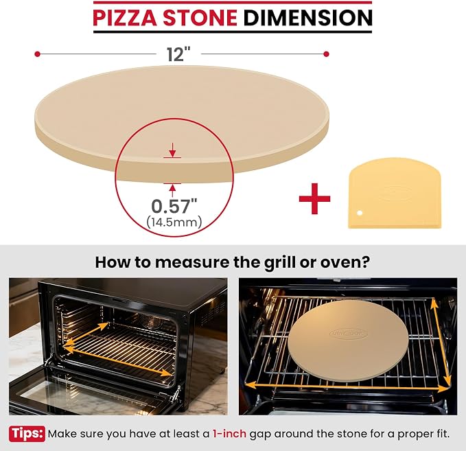 Unicook 12 Inch Round Pizza Stone, Heavy Duty Cordierite Bread Baking Stone - Image 2