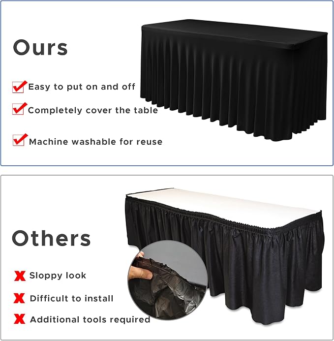 Nasitos Black Table Skirt for 8 Foot Rectangle Tables, 4 Pack - Image 5