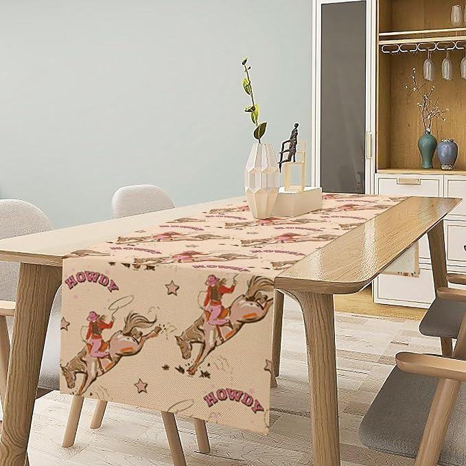 Western Cowboy Table Runner, Vintage Country Cowboy Horse Desert Print Table - Image 3