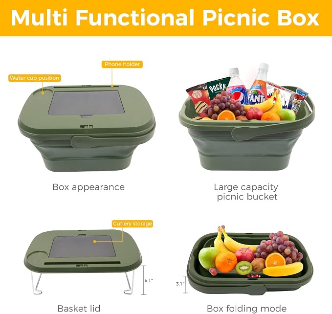 Picnic Basket for 2 Person, Foldable Bucket - Image 5