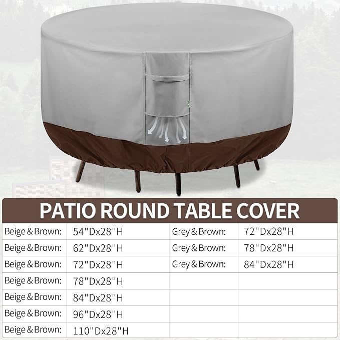 Round Patio Furniture Covers, 600D Heavy-duty UV-Resistant Fade-Proof Protection - Image 5