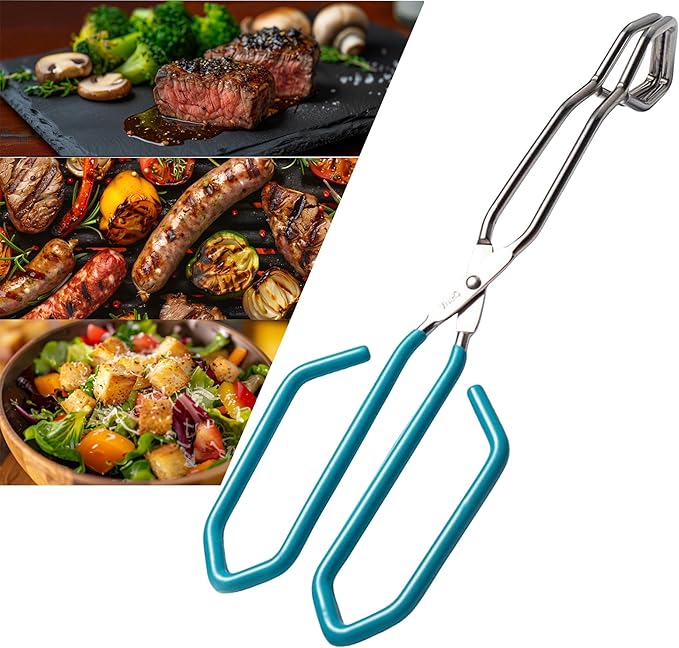 Tongs 11-Inch Stainless Steel Scissor Style, Blue, 2-Piece Set