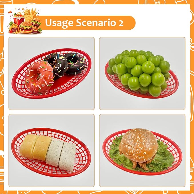 20 Pack Plastic Fast Food Baskets, 8.8" × 5.5" Small Oval Restaurant Serving - Image 4