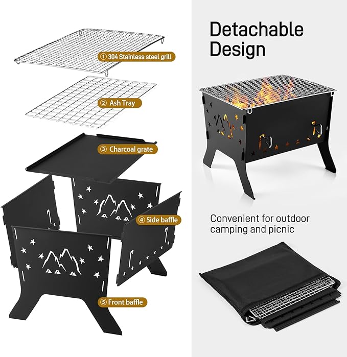Odoland Camping Grill Portable Folding Charcoal Grills Backpacking BBQ Grill - Image 3