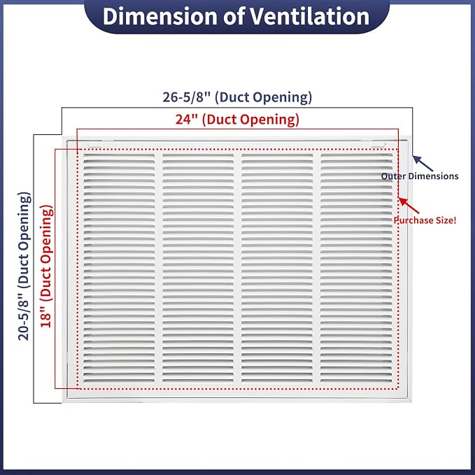 24"W x 18"H Steel Return Air Filter Grille - Image 2