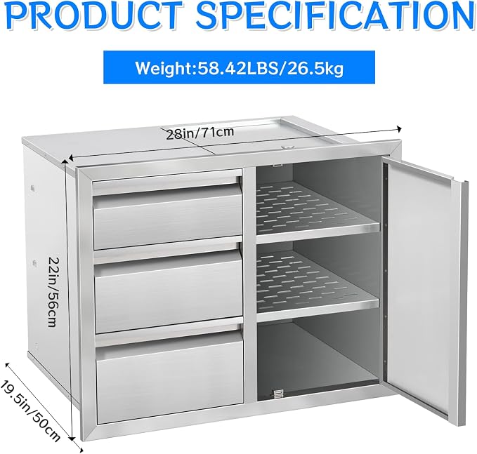 Outdoor Kitchen Drawer Combo, Stainless Steel Triple Drawers - Image 5
