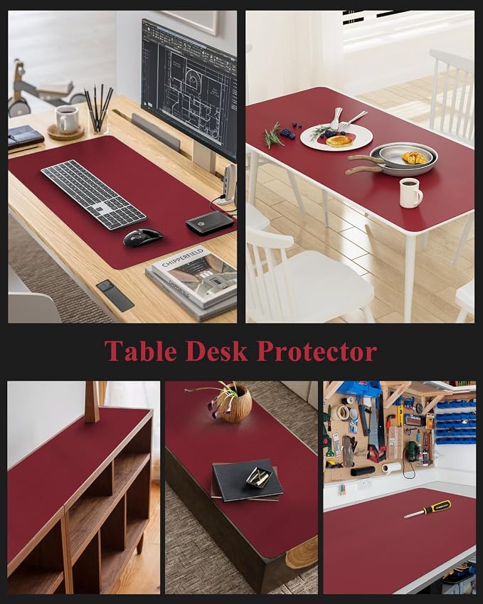 Wine Red Plastic Table Cover Protector, 1.5mm Thick Rectangle Vinyl Table Top - Image 7