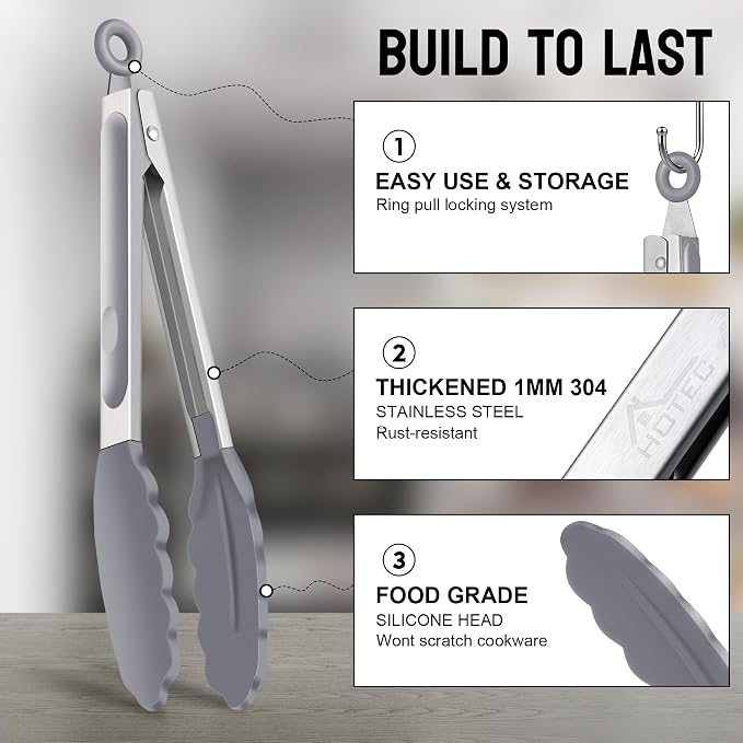 HOTEC Premium Stainless Steel Locking Kitchen Tongs - Image 3