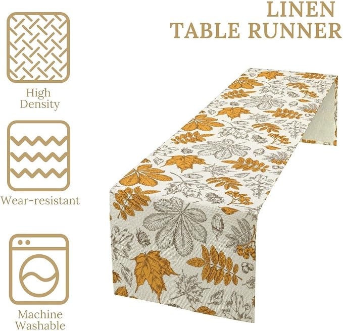 Autumn Maple Leaf Table Runner, Vintage Fall Orange Brown Nature Botanical - Image 3