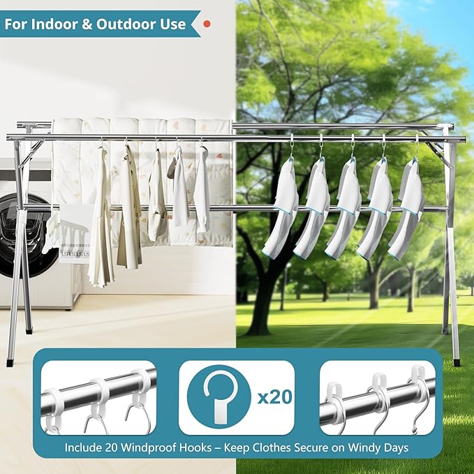 JAUREE 79 Inches Clothes Drying Rack, Drying Rack Clothing Folding Indoor - Image 4