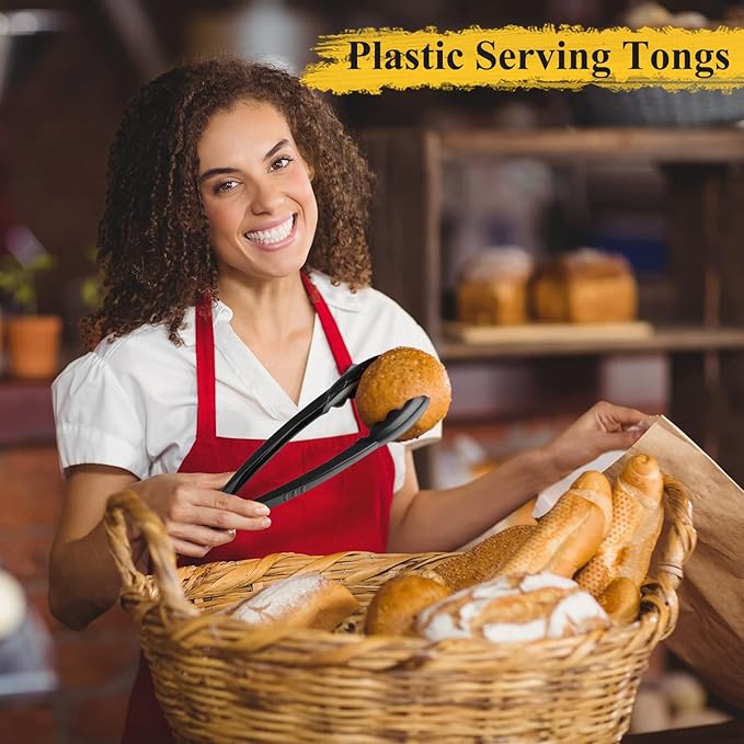 Serving Tongs 80 Pack, Black Plastic, 9 Inch Disposable Buffet Tongs